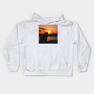 Black Cat Watching Sunset Kids Hoodie